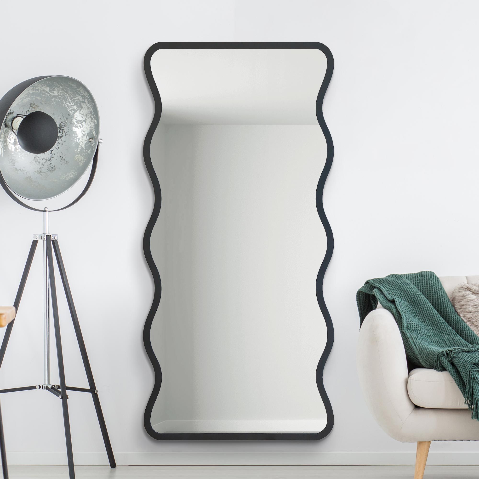 MirrorOutlet Black Metal Rectangular Wavy Framed Wall Mirror (170CM X 80CM) 2