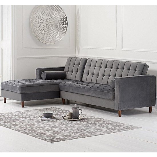 Centarik Velvet Left Facing Chaise Sofa Bed In Grey