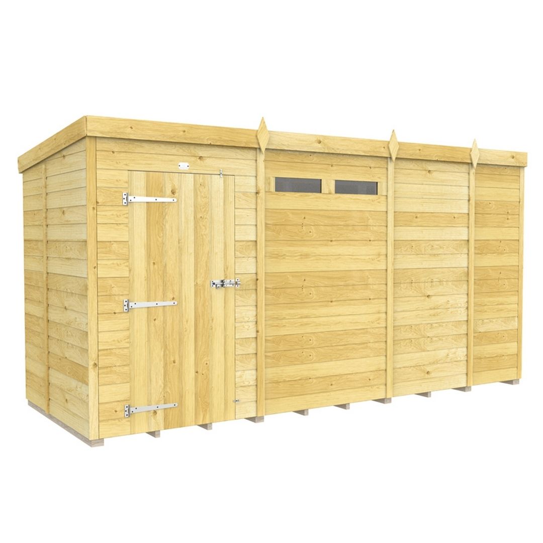 Buttercup Farm 13 x 5 Feet Pent Security Shed - Single Door - L147 x W387 x H201 cm in Brown