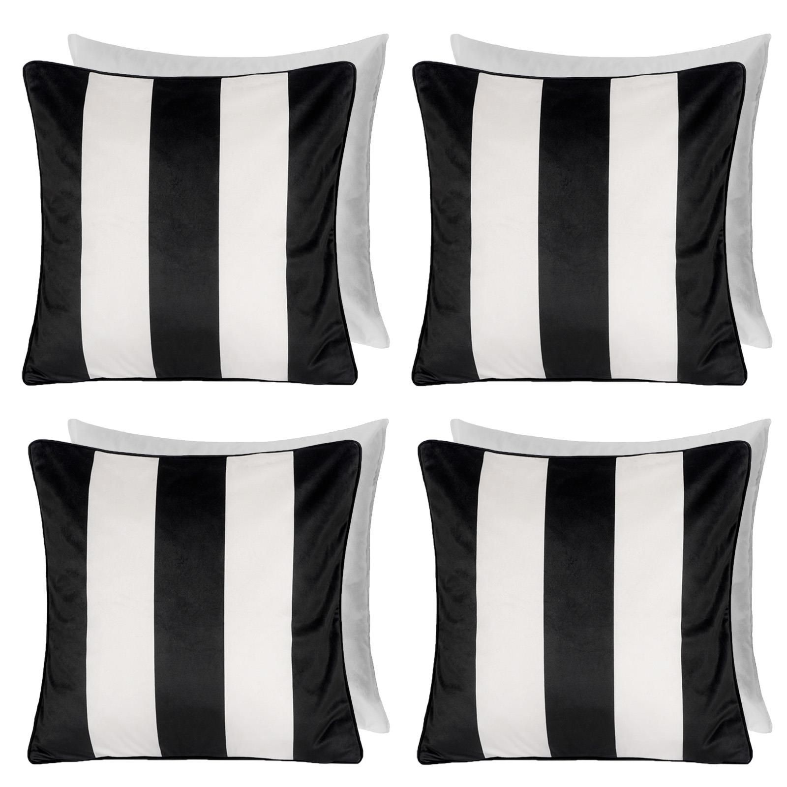 OHS 4 Pack Stripe Matte Velvet Filled Cushion Covers in White