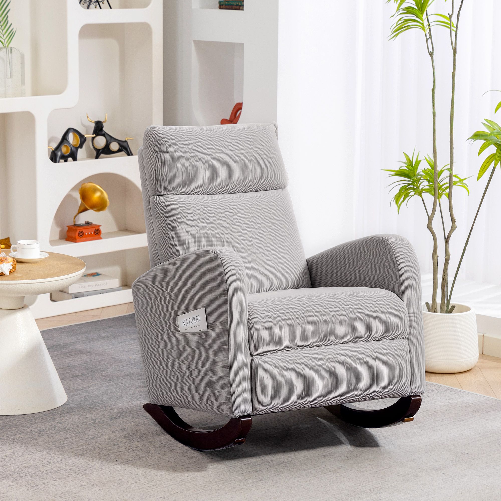 HOMCOM Modern High Back Corduroy Leisure Rocking Chair for Nursery, Grey
