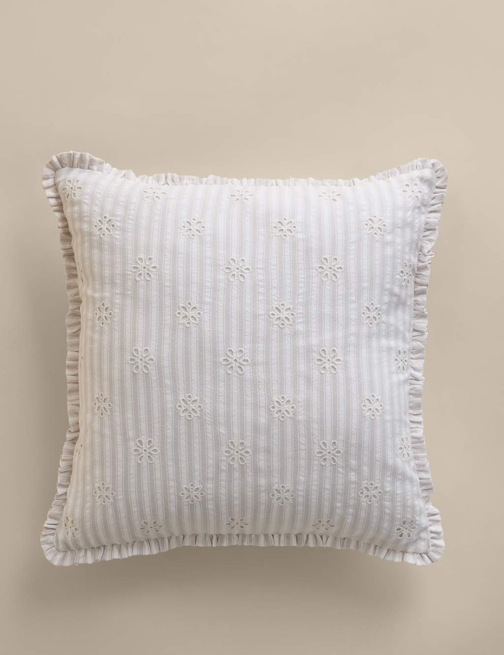 M&S Pure Cotton Broderie Frill Cushion Grey Mix