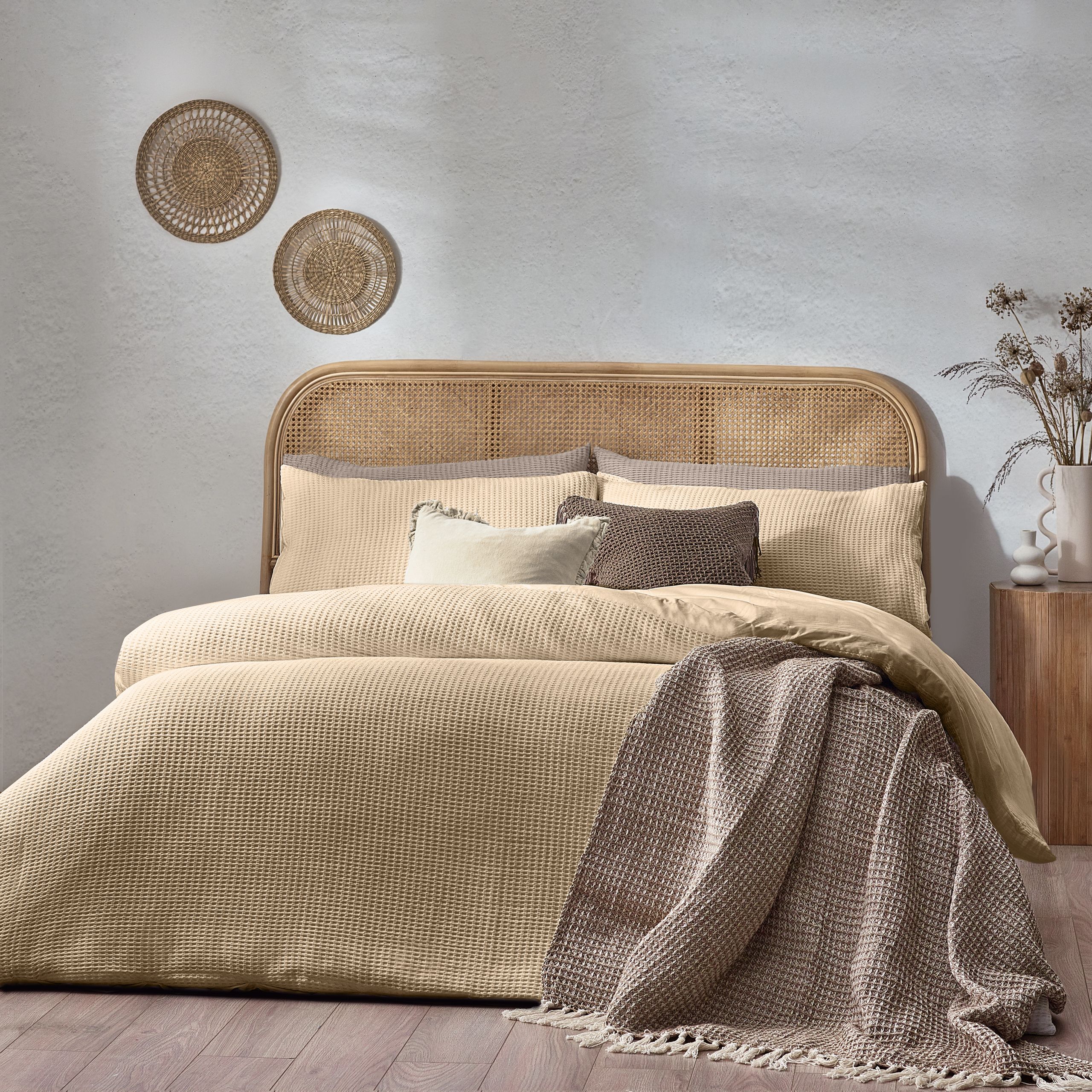 Yard Chunky Waffle 100% Cotton Duvet Cover Set in Light Tan