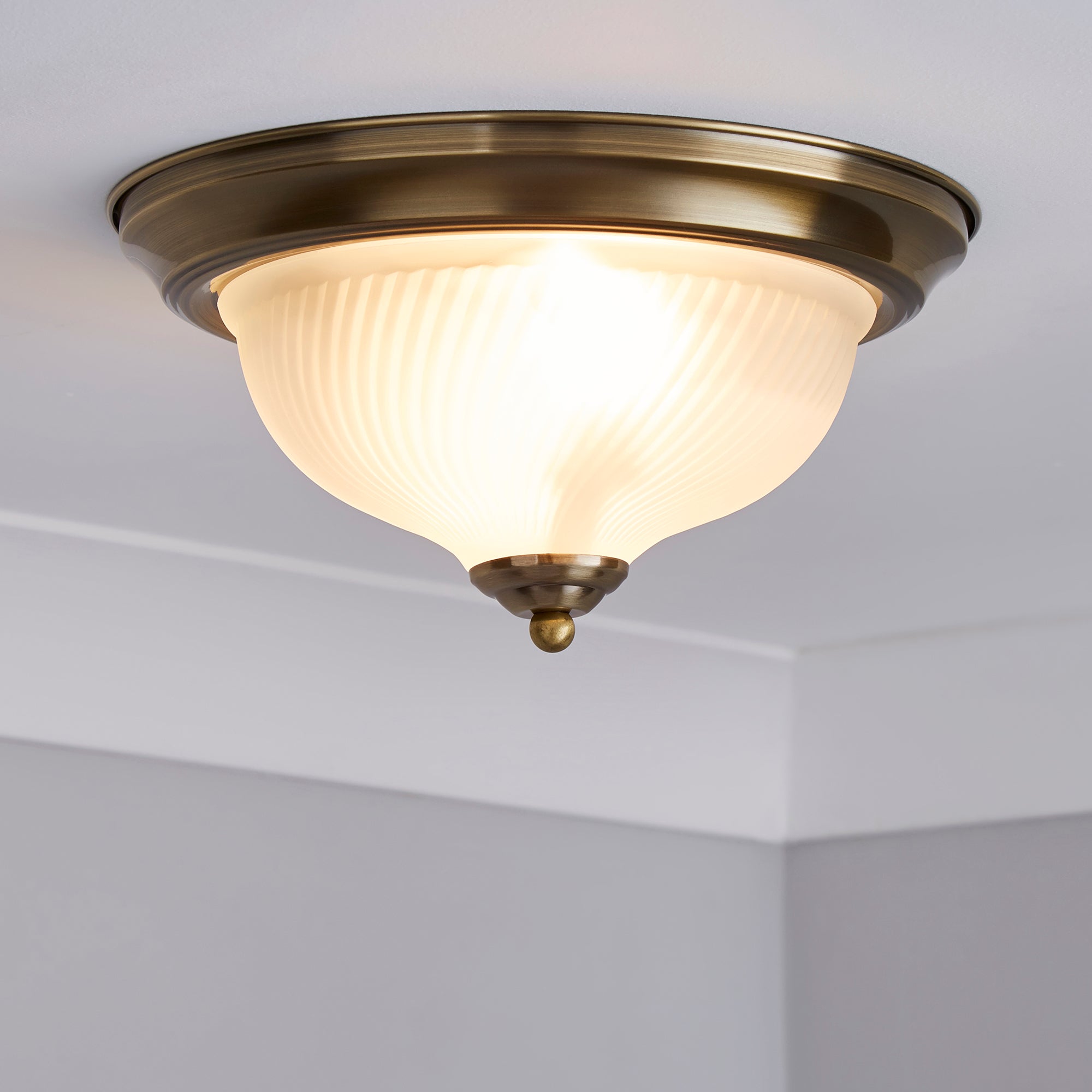 Antique Brass Frosted Flush Light Fitting Bronze