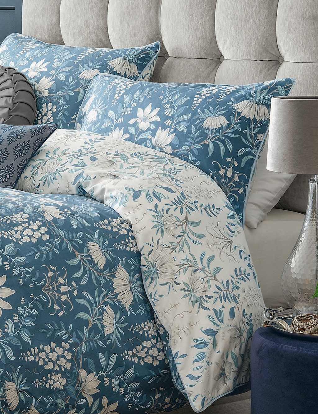 Laura Ashley 2 Pack Pure Cotton Sateen Parterre Pillowcases Blue Mix
