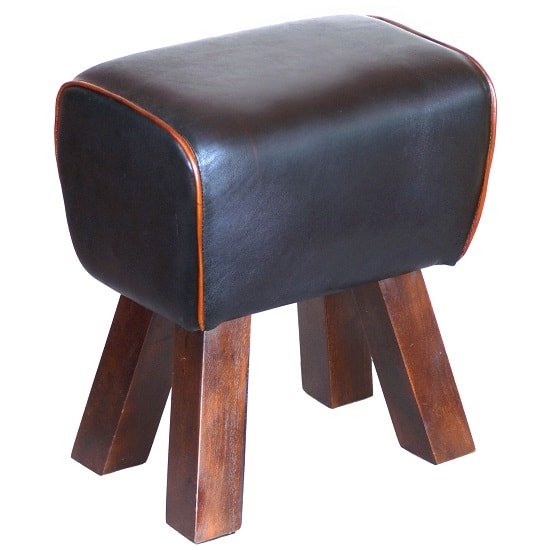 Lydia Stool In Black Leather Finish With Wooden Legs