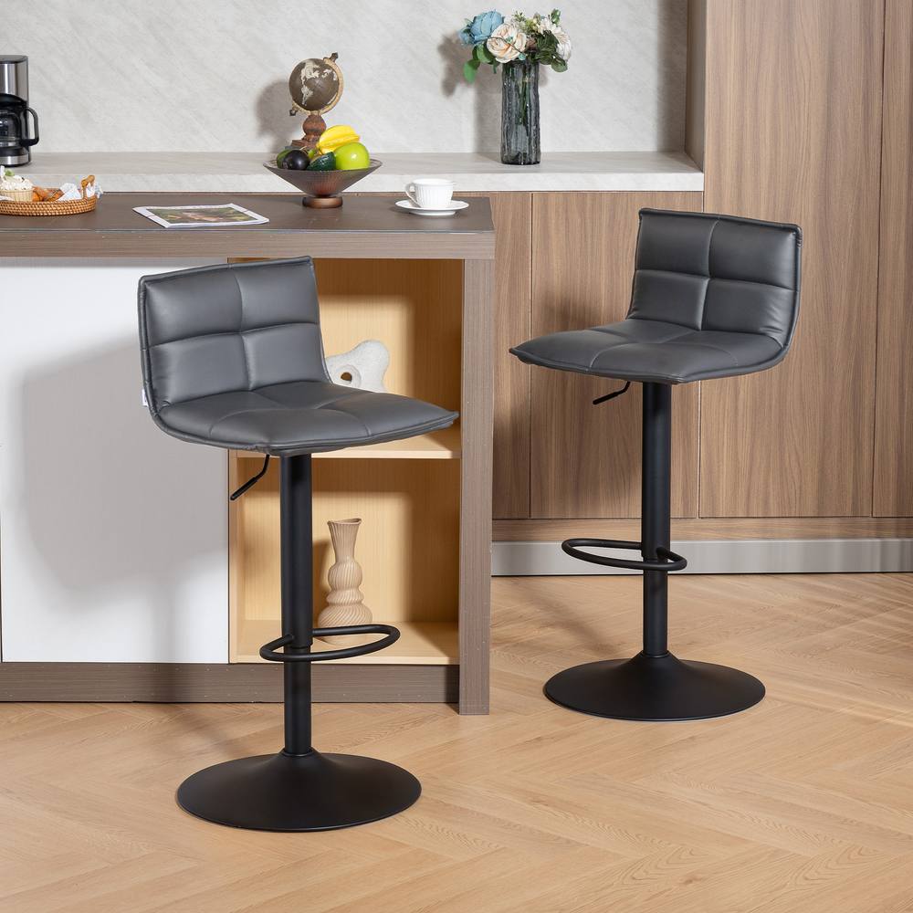 HOMCOM Bar Stools Set of 2 Swivel Height Adjustable Barstools in Dark Grey
