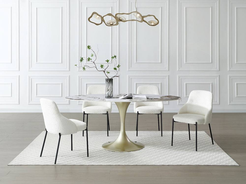 Vente-unique 8 - Seater Dining Table In Ceramic & Golden Metal - White & Grey in Metallic Gold