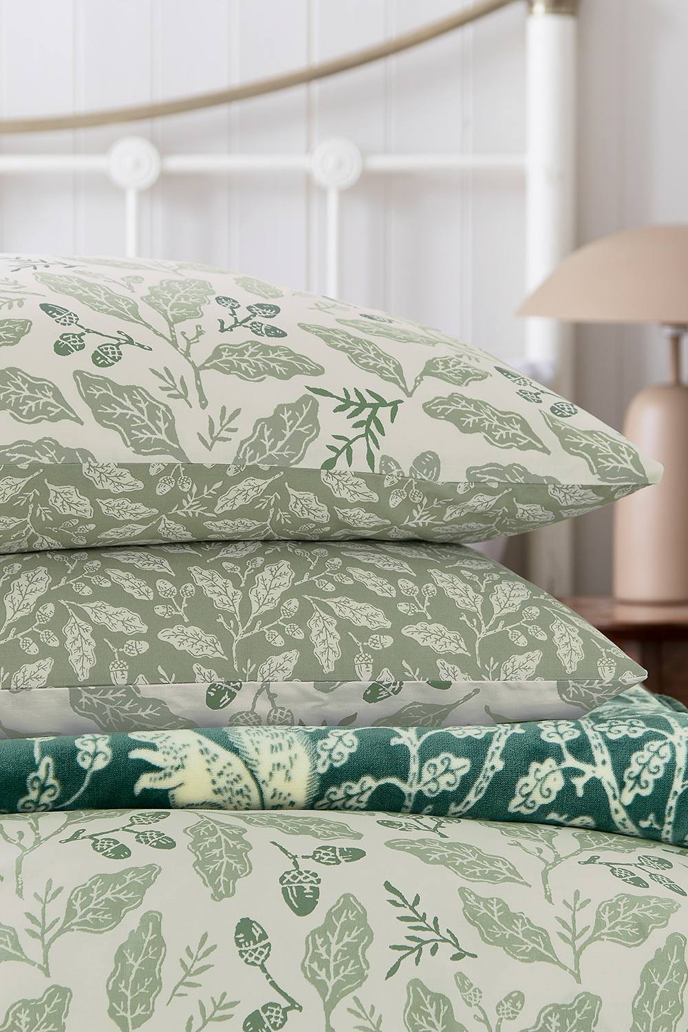 Helena Springfield 'Acorns' Cotton Duvet Cover Set in Light Green 4