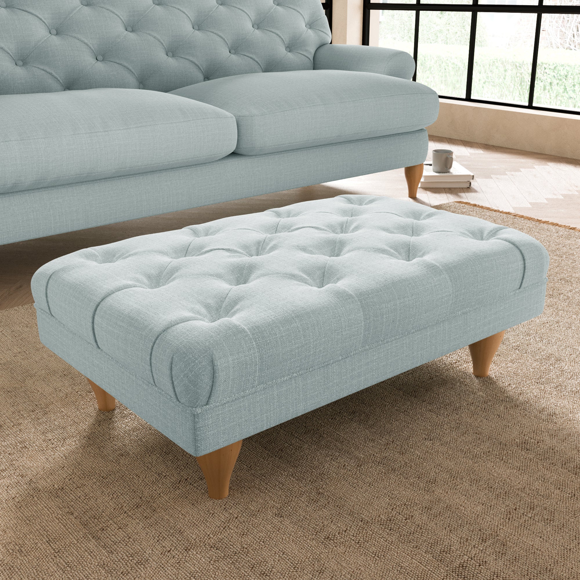 Warwick Slub Cotton Blend Footstool Slub Cotton Light Mineral