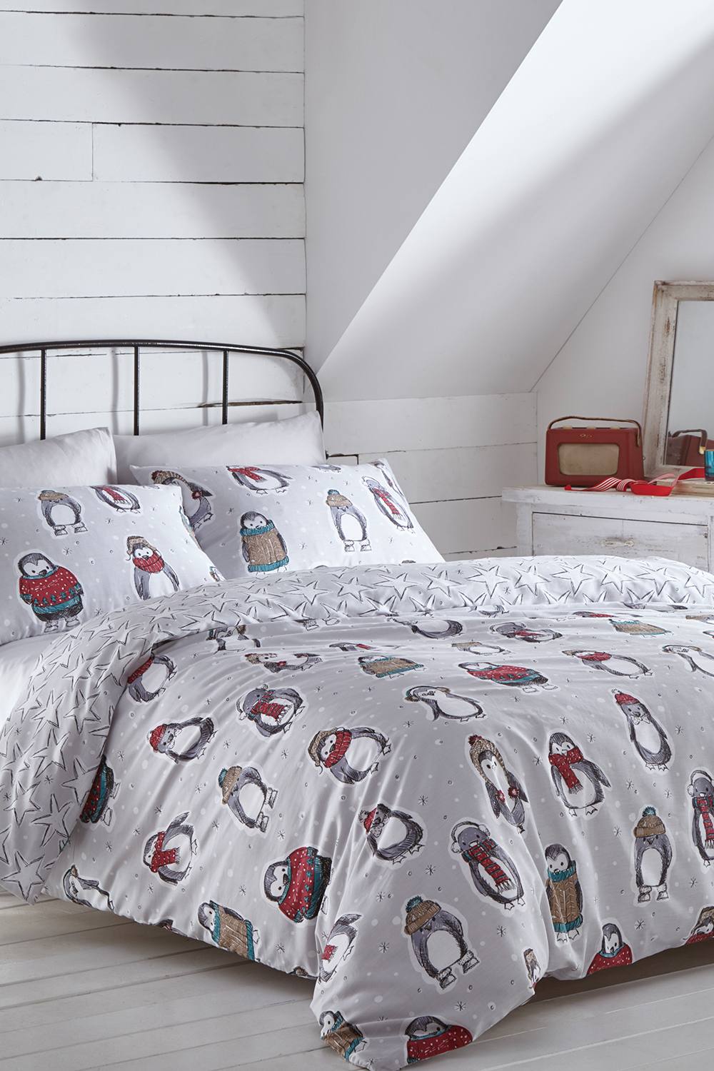 Portfolio Home Snowy Penguins Duvet Cover Set in Grey