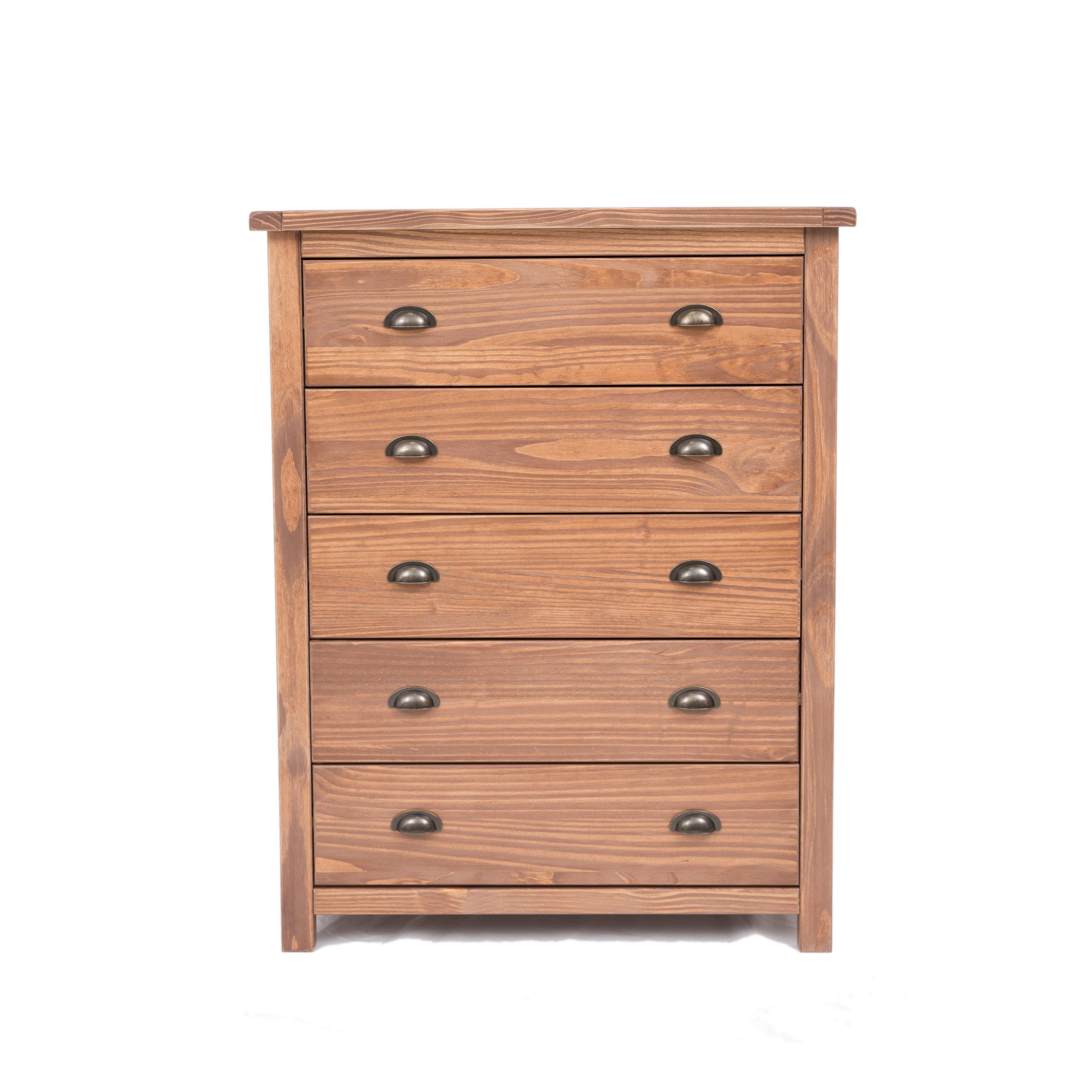 Cabinet Bits Padua 5 Drawer Chest of Drawers Brass Cup Handle in Brown