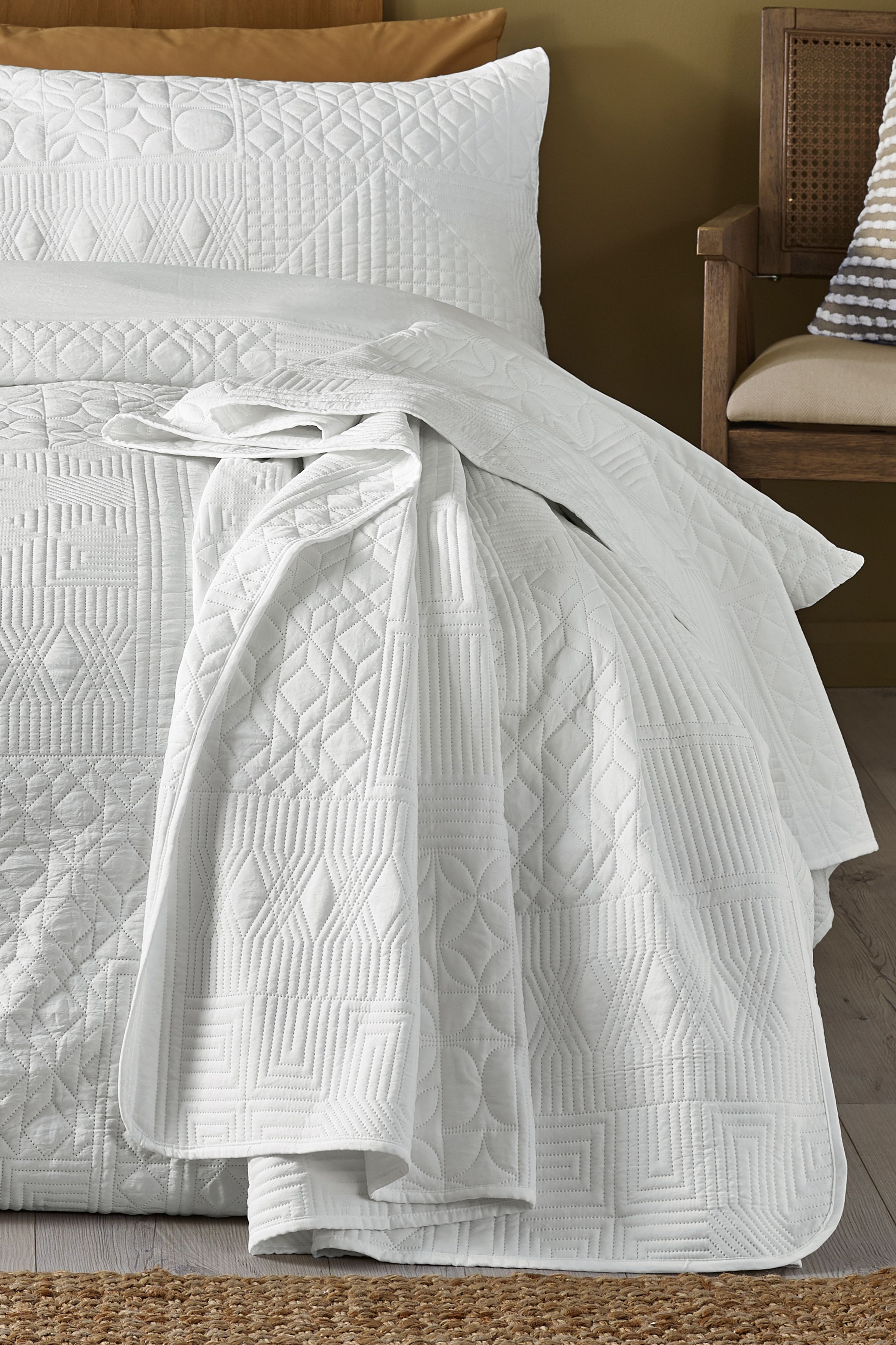 Catherine Lansfield 'Folkstone Geo' Bedspread in White