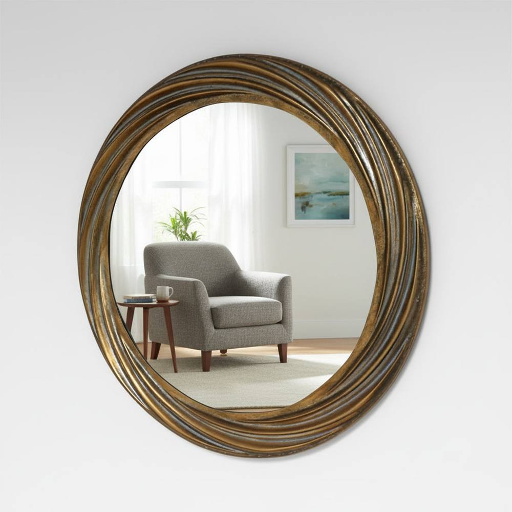 Melody Maison Large Antique Gold Round Swirl Mirror - 80cm X 80cm