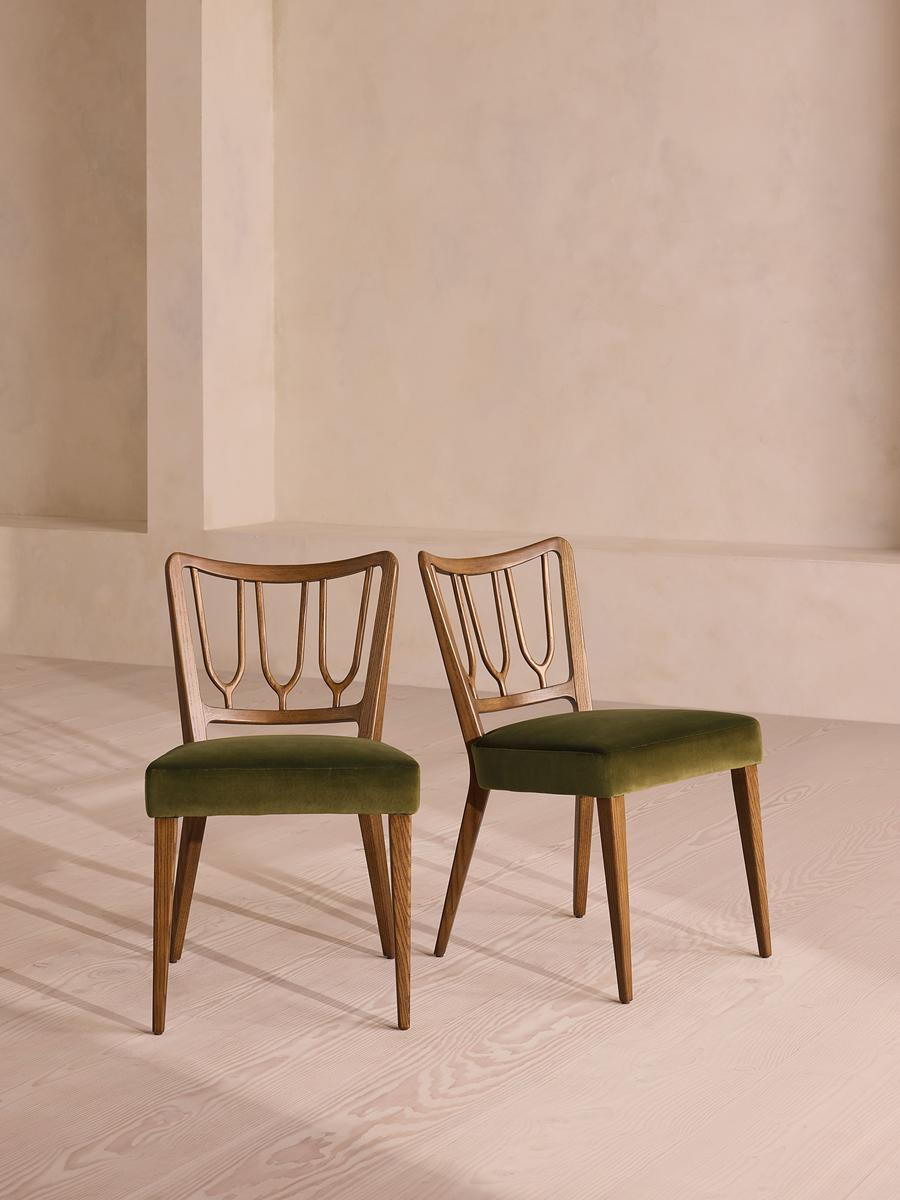 Leonie, Pair of Armless Dining Chair, Velvet, Olive