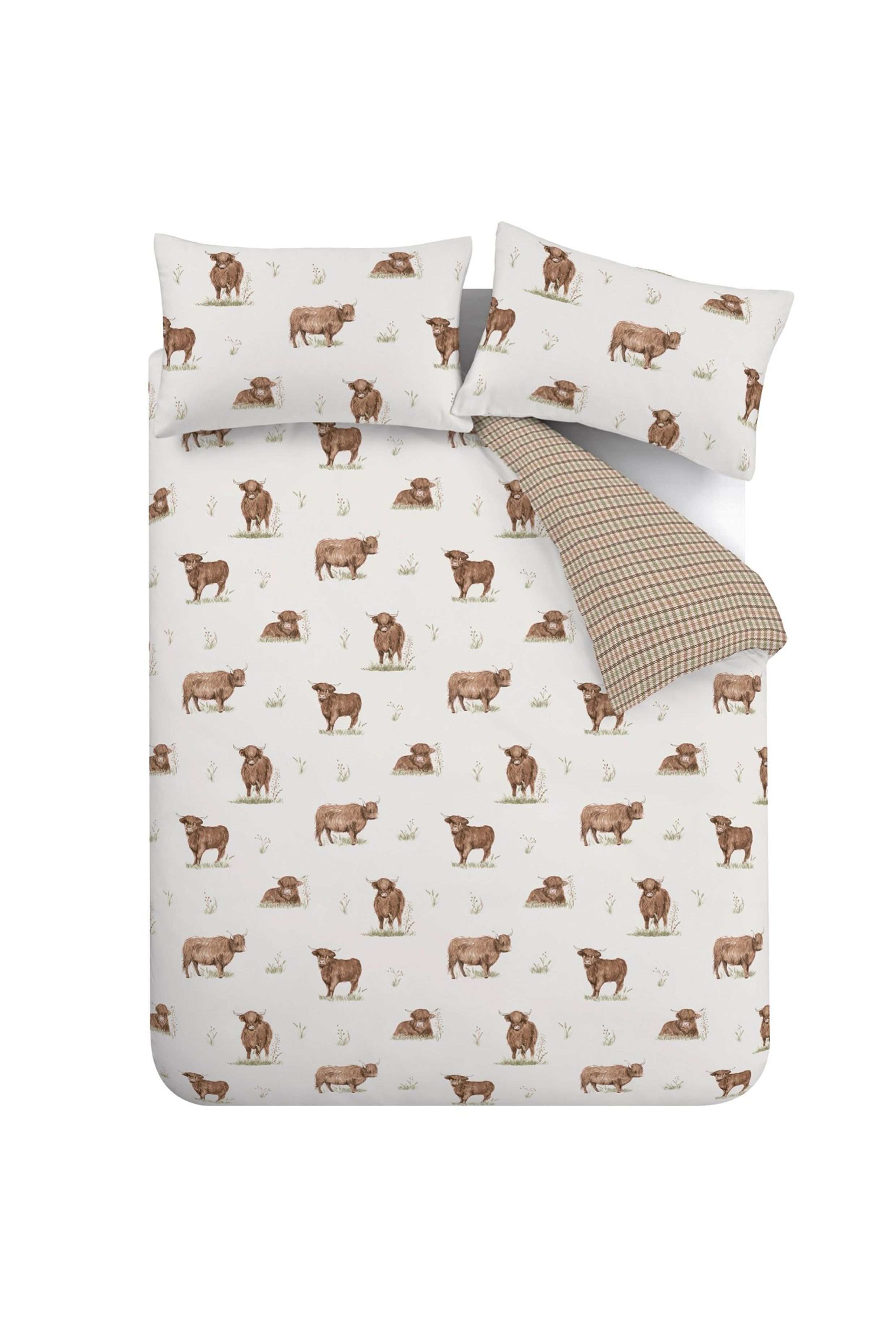Catherine Lansfield 'Angus Highland Cow' Reversible Duvet Cover Set in Natural 5
