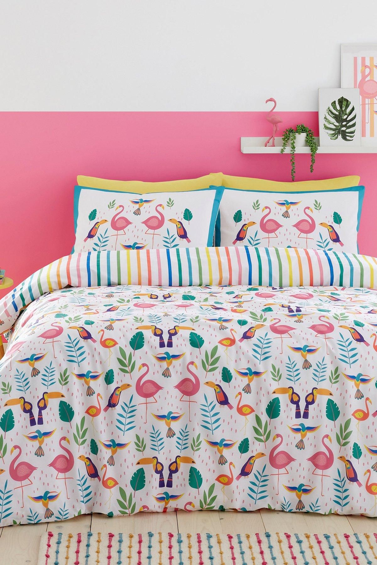 Fusion 'Tropical Flamingo' Reversible Duvet Cover Set in Pink