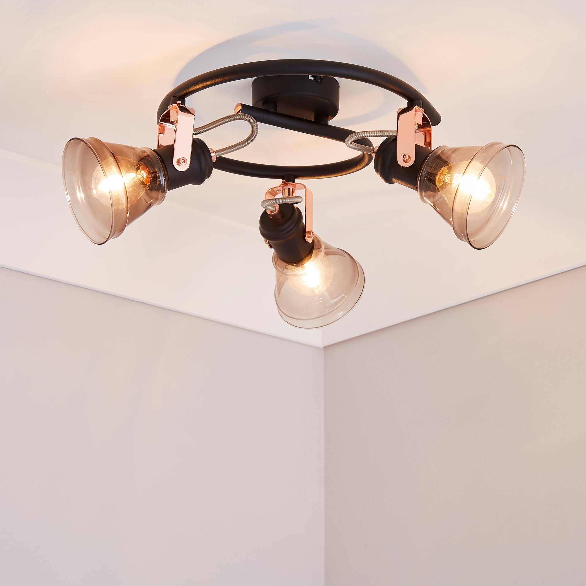 Milas 3 Light Black Industrial Semi-Flush Ceiling Fitting Black