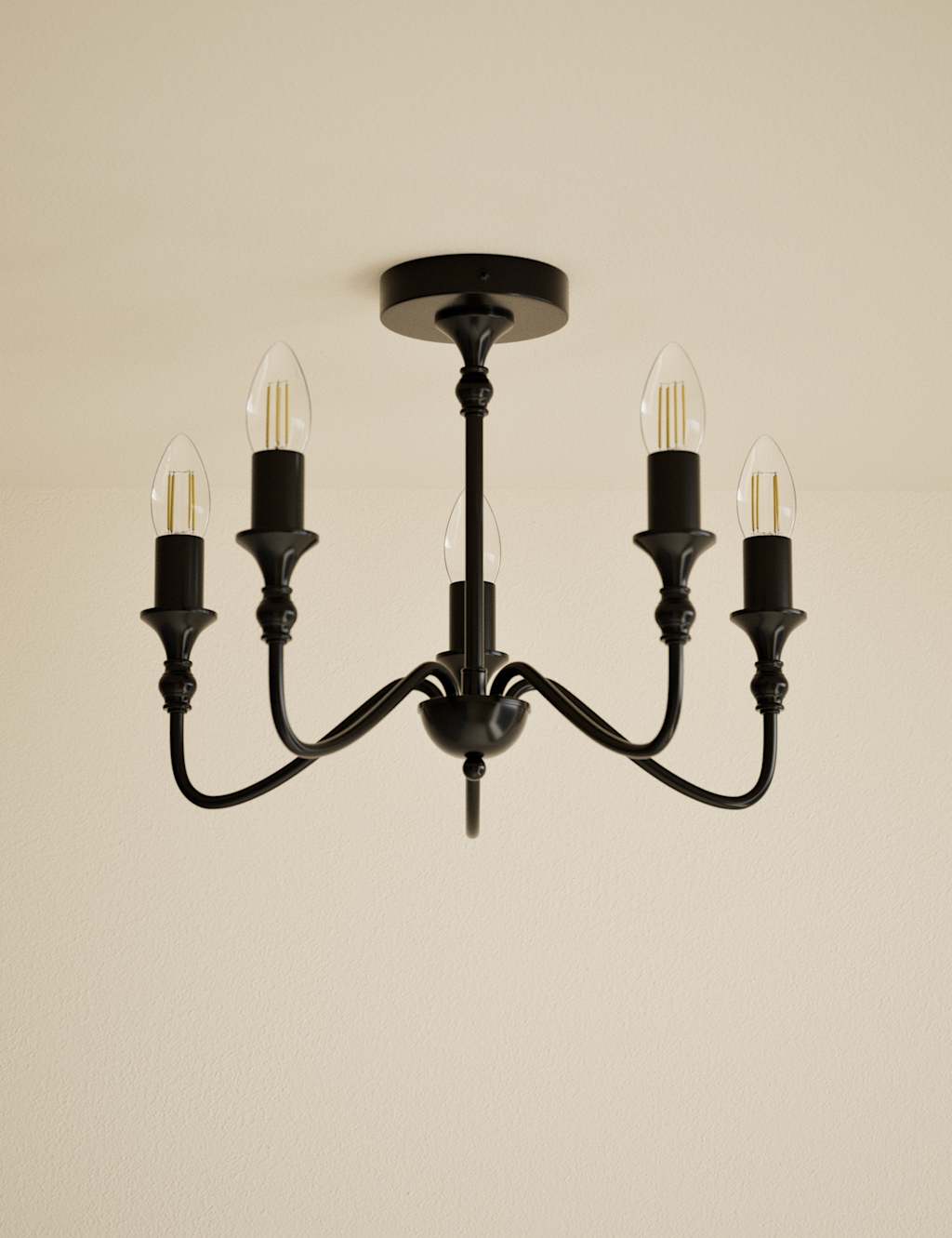 M&S Metal 5 Light Flush Chandelier Black