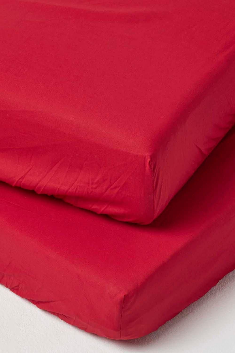 Homescapes Cotton Cot Bed Fitted Sheets 200 Thread Count, 2 Pack in Red