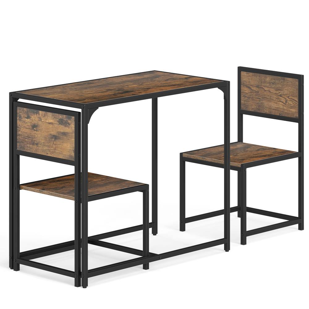 Costway 3 PCS Industrial Dining Table Set Rectangular Kitchen Table & 2 Chairs in Brown