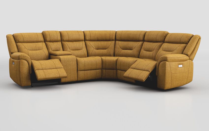 Yellow Fabric Ainsdale 2 Corner 2 Power Sofa with Console