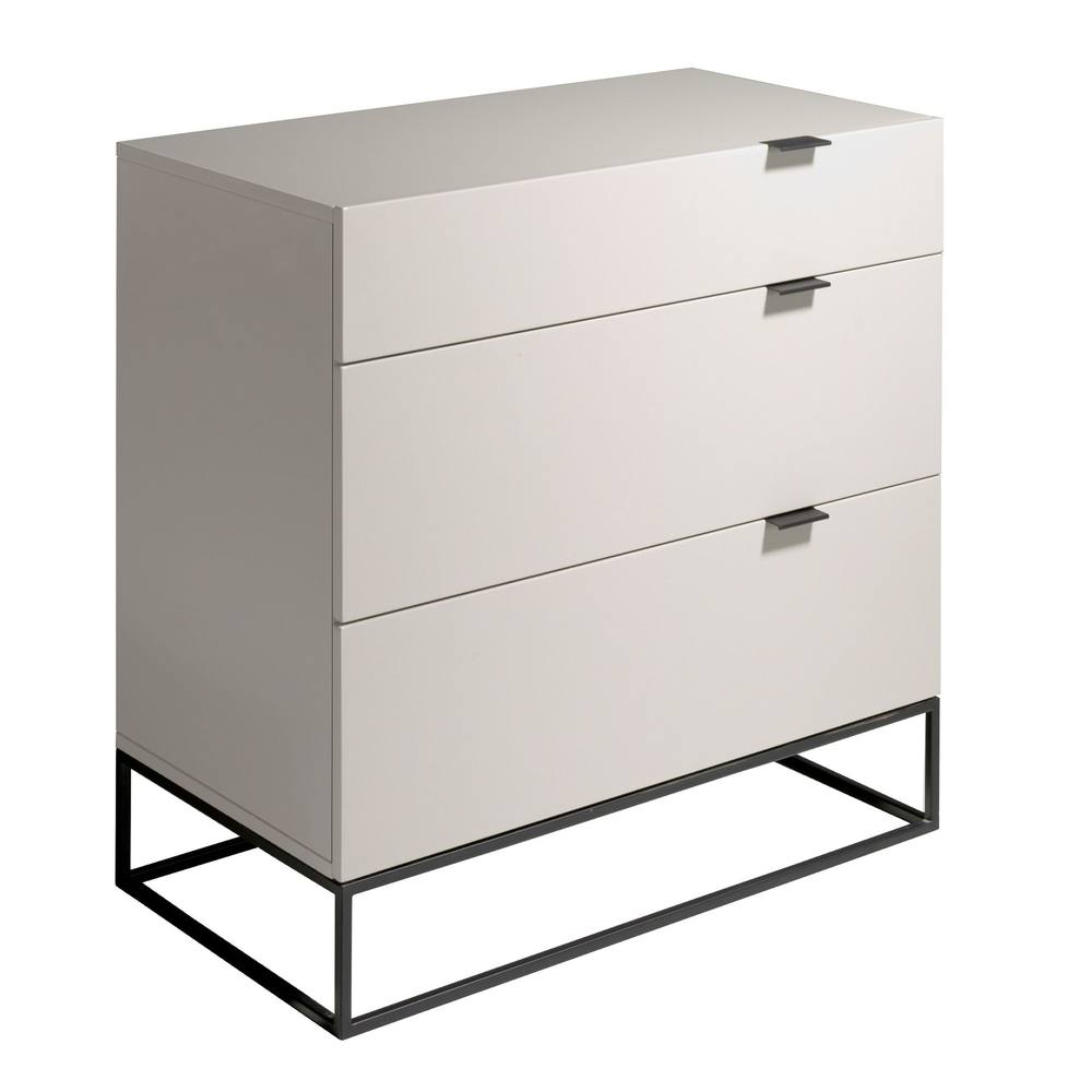 Angel Cerda Grey 3-Drawer Chest with Black Steel Legs 80x45x80 cm