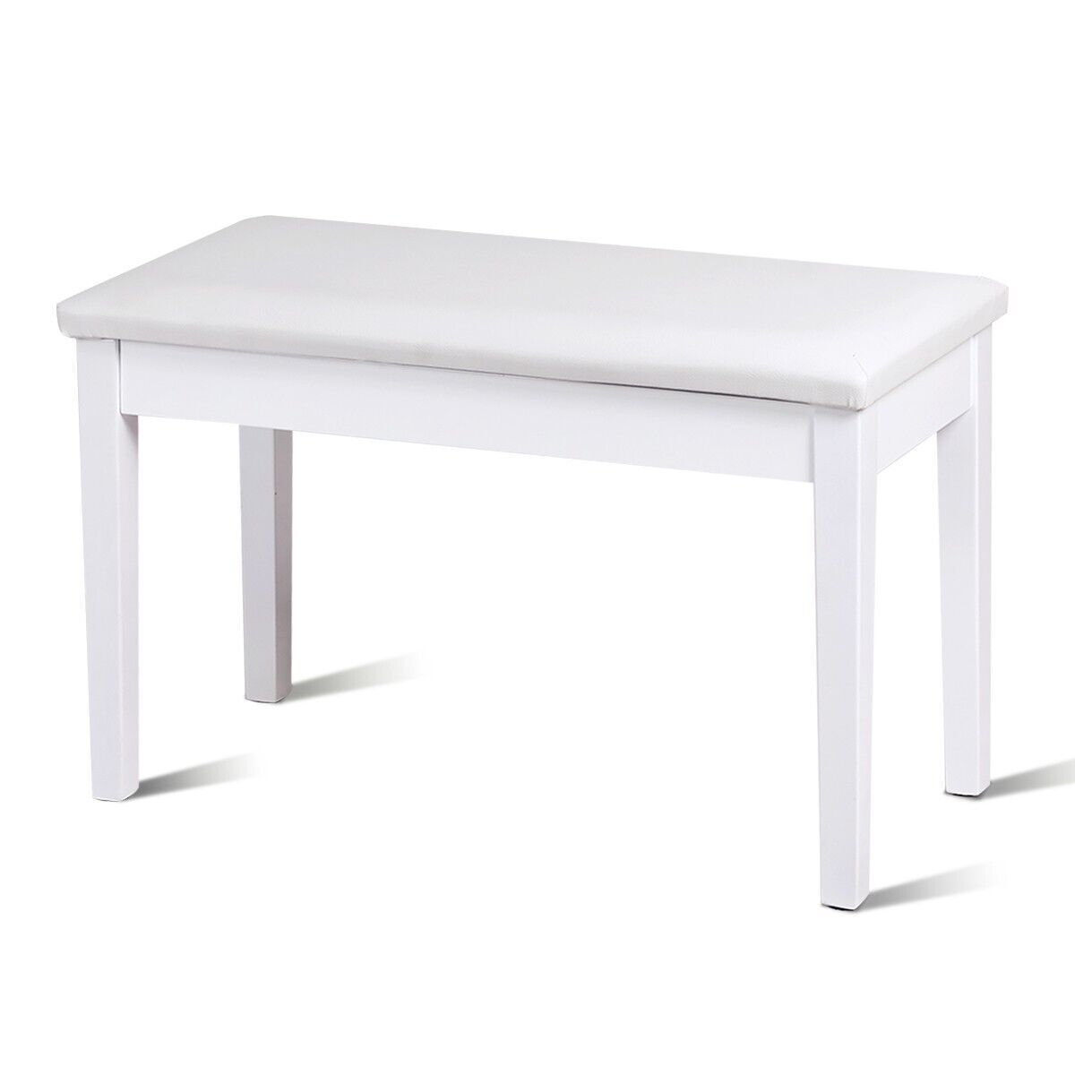 Costway 75cm PU Leather Piano Bench Double Duet Seat Padded Vanity Stool with Storage in White