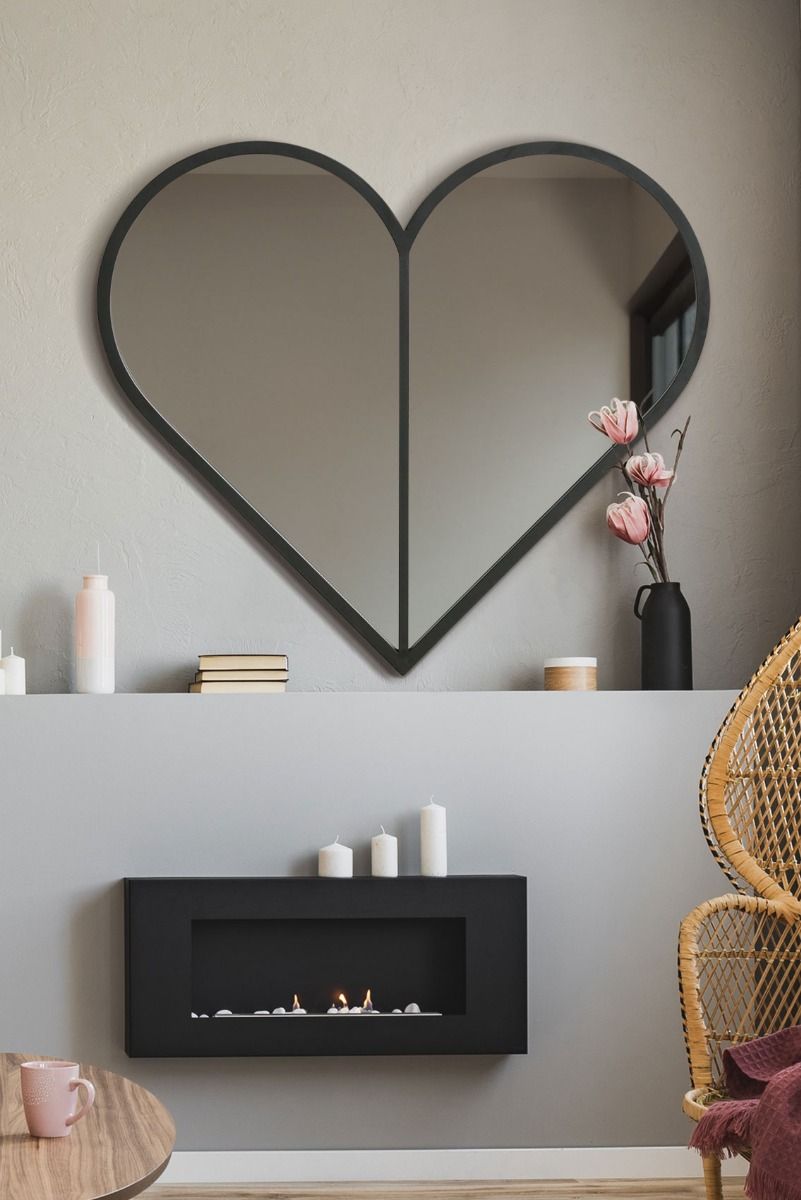 MirrorOutlet Black Metal Framed Heart Shaped Wall Mirror (80CM X 80CM) MAX