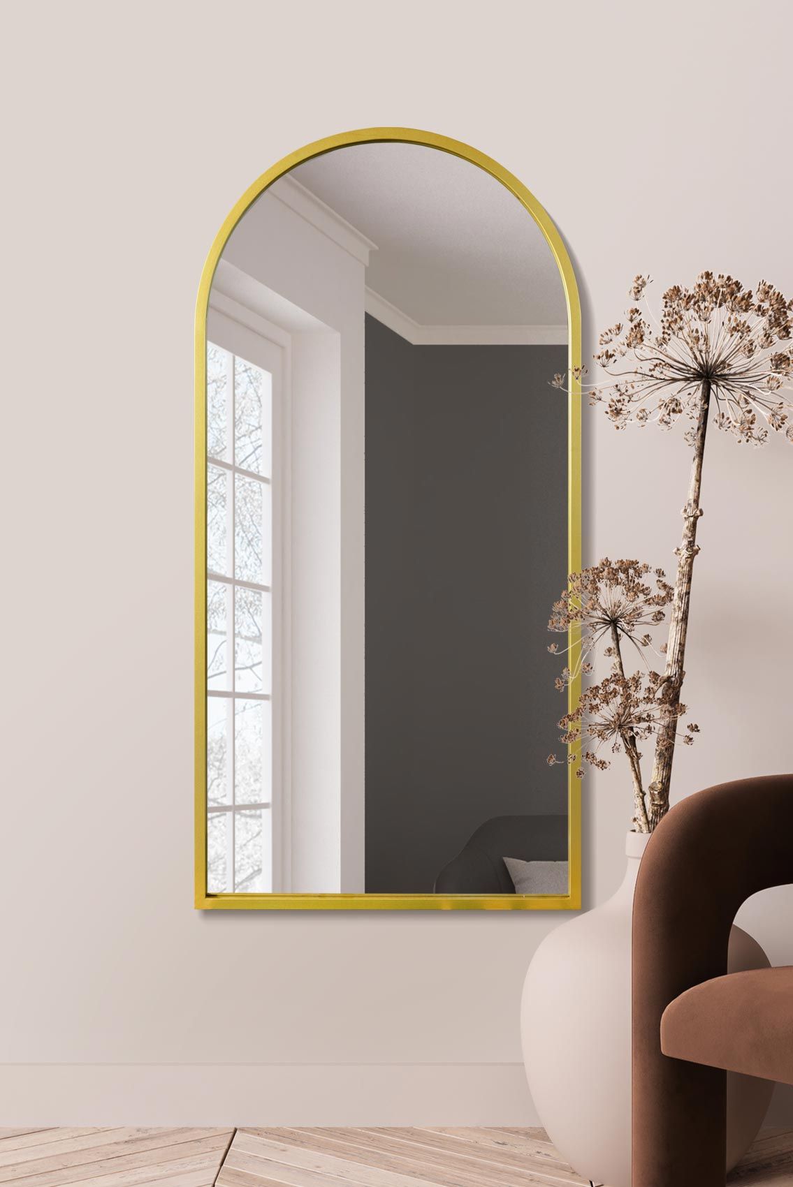 MirrorOutlet Gold Framed Arched Leaner/Wall Mirror 55" X 27.5" (140CM X 70CM)
