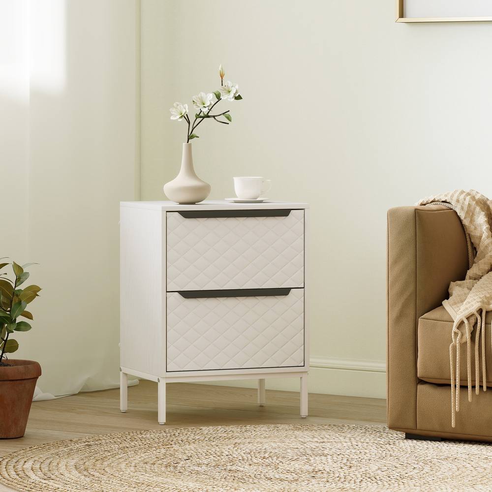 HOMCOM Chest of Drawers, 2 Fabric Drawer Dresser, Aluminium Handles in White