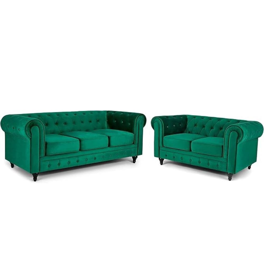 Bliss Furniture Velvet Chesterfield 3+2 Seater Sofa in Green