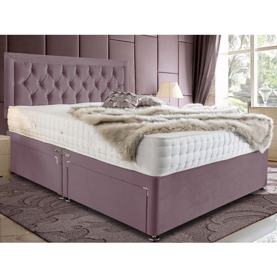Lasso Plush Velvet Divan Small Double Bed In Pink