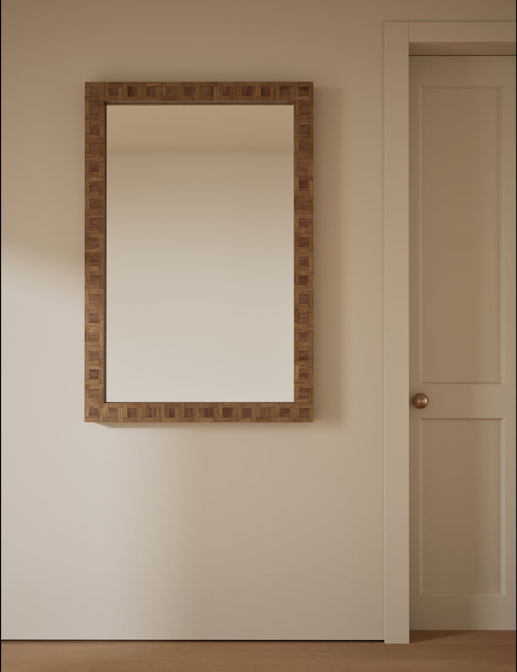 M&S Hugo Marquetry Wood Rectangular Wall Mirror Natural