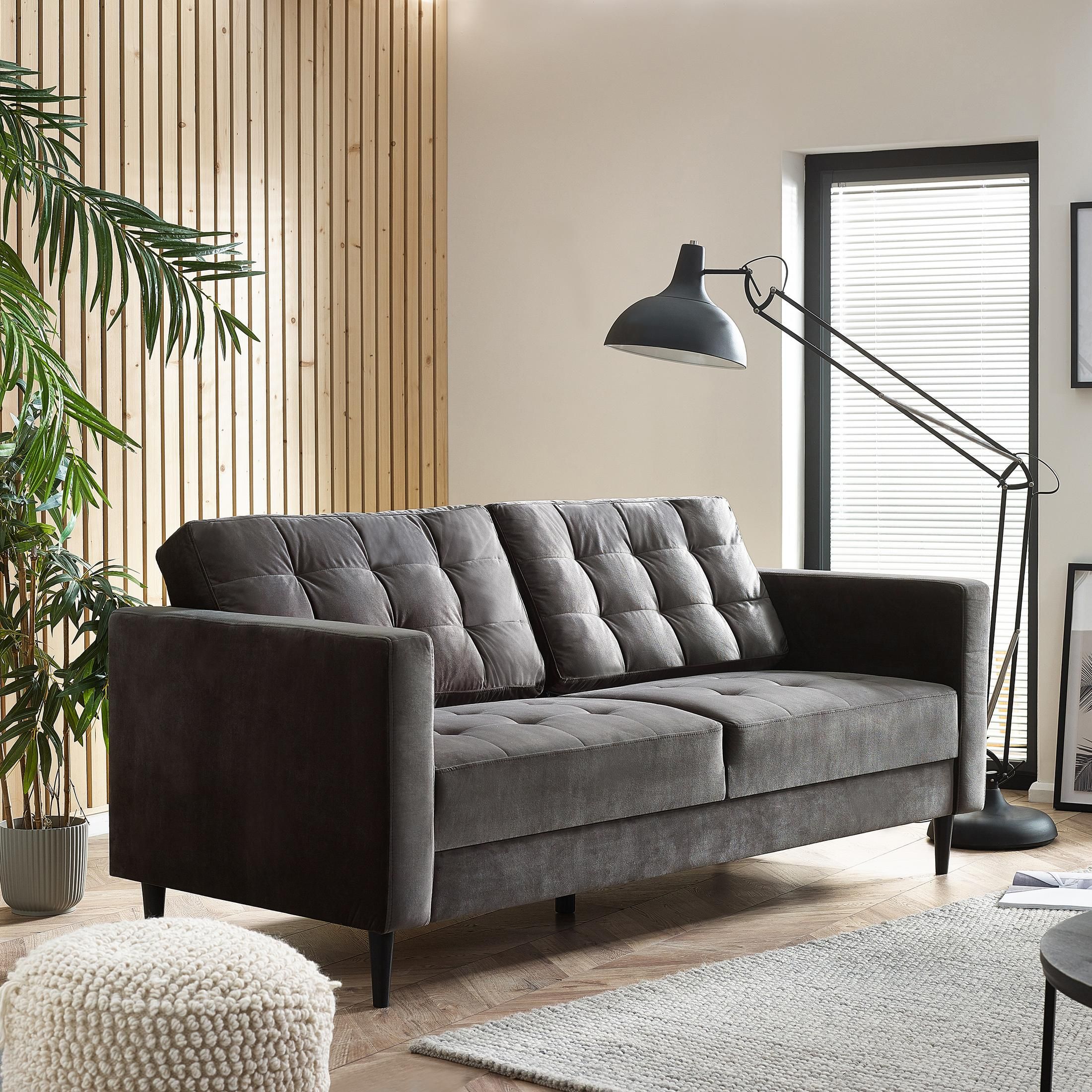 FurnitureboxUK Jade 3-Seater Soft Touch Velvet Sofa With Solid Wood Frame in Dark Grey