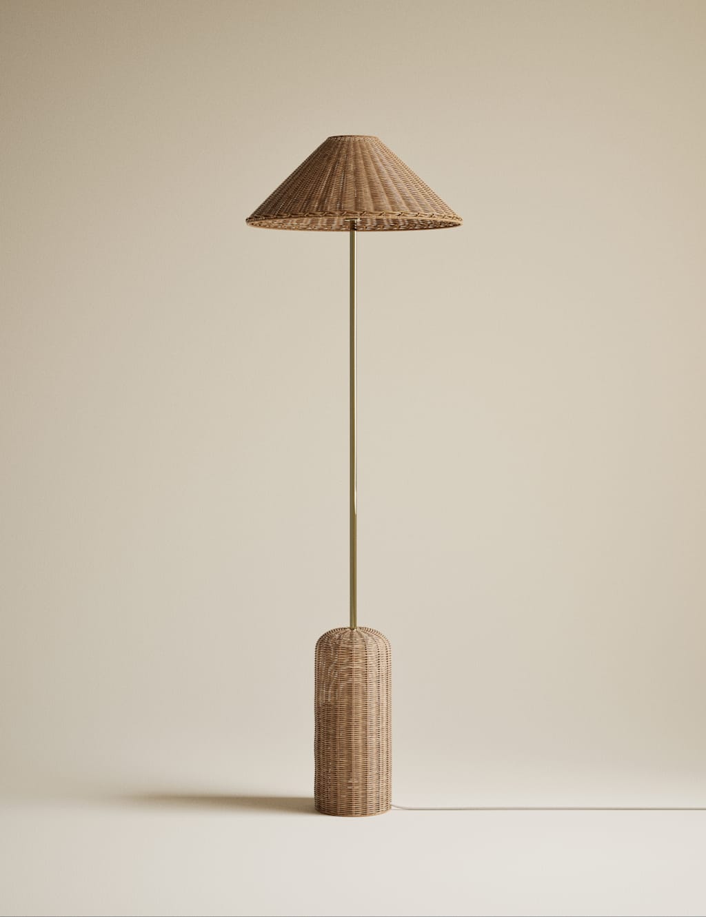 M&S Lotus Rattan Floor Lamp Antique Brass