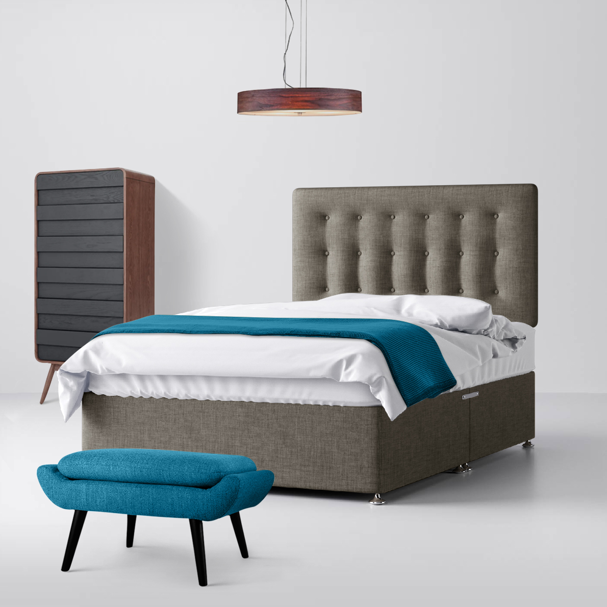 Cornell Buttoned Slate Grey Fabric Ottoman Divan Bed - 4ft Small Double