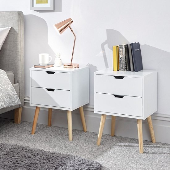 Nyborg White Wooden Bedside Cabinet In Pair