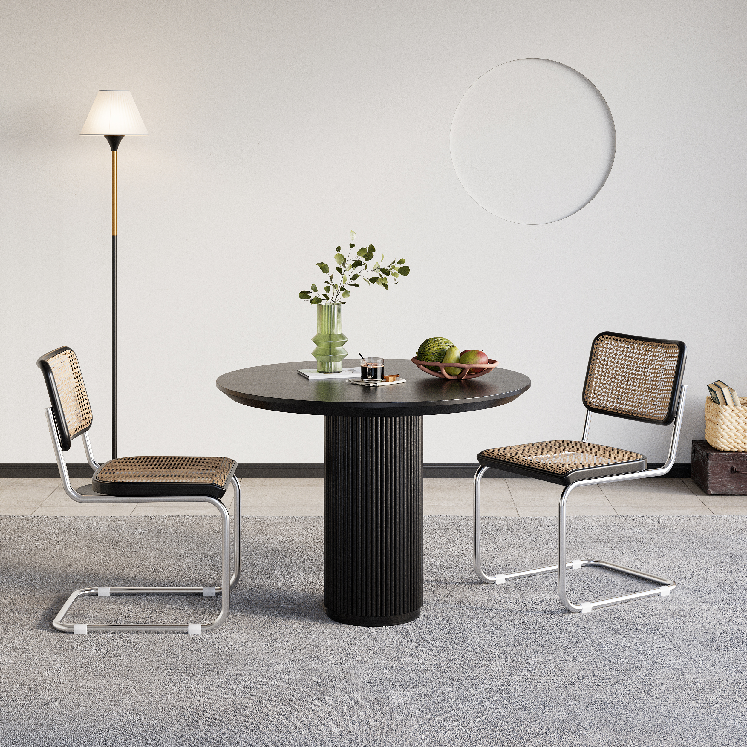 Japandi 31.5" Round Small Dining Table for 2 Person Black Wood Tabletop