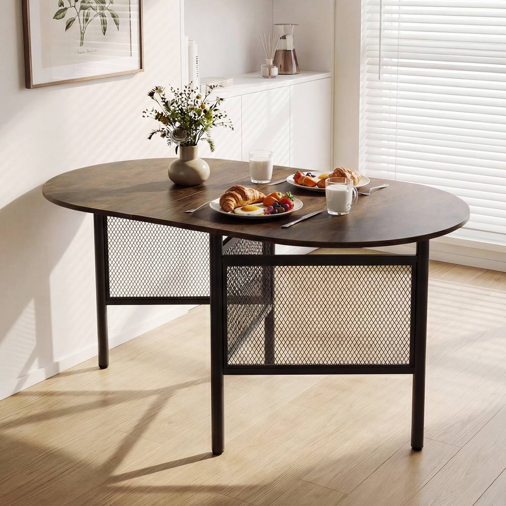 Costway 150 CM Folding Dining Table Industrial Console Table for 6-8 People in Brown