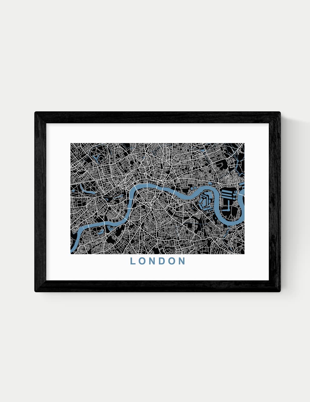 East End Prints London Map Negative Framed Art Print Black
