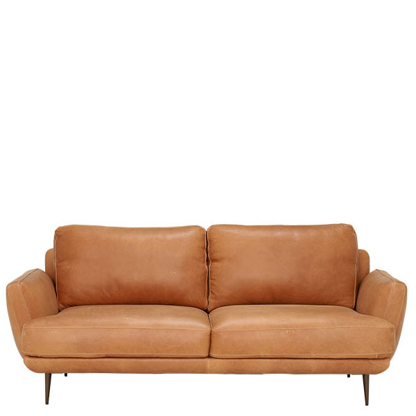 Pax 100% Leather 3 Seater Sofa - Tan/Brown - W210 x D97 x H89cm - Barker & Stonehouse