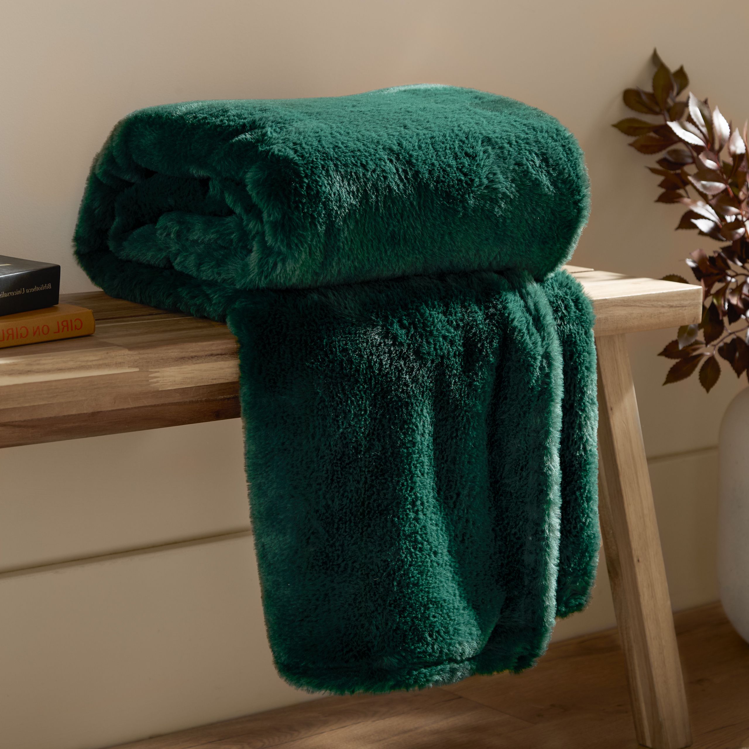 Furn Kallu Reversible Faux-Fur Throw in Green