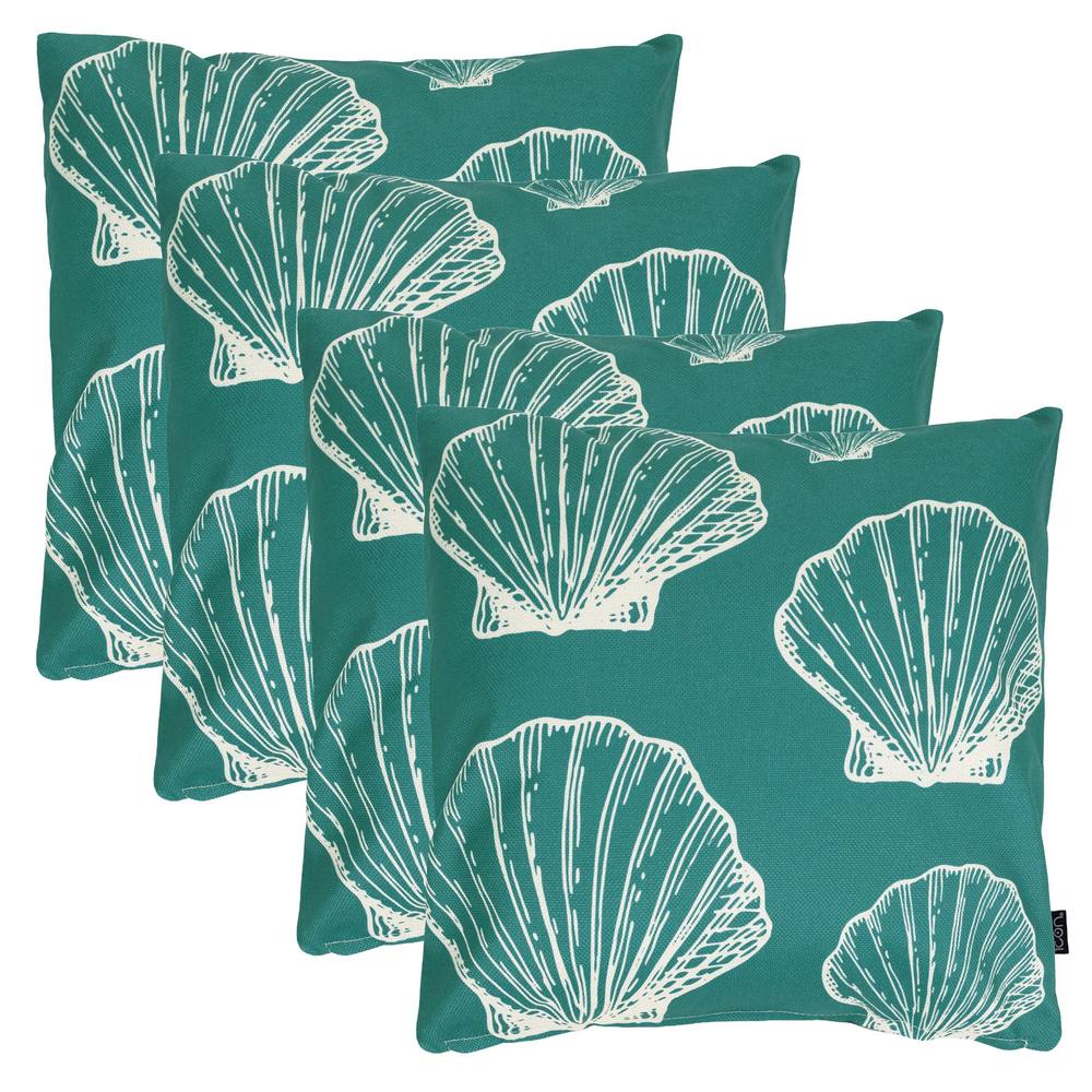 icon 4 Pack Cushion 43x43 Kyoto Fabric, Large Sea Shell in Bottle Green