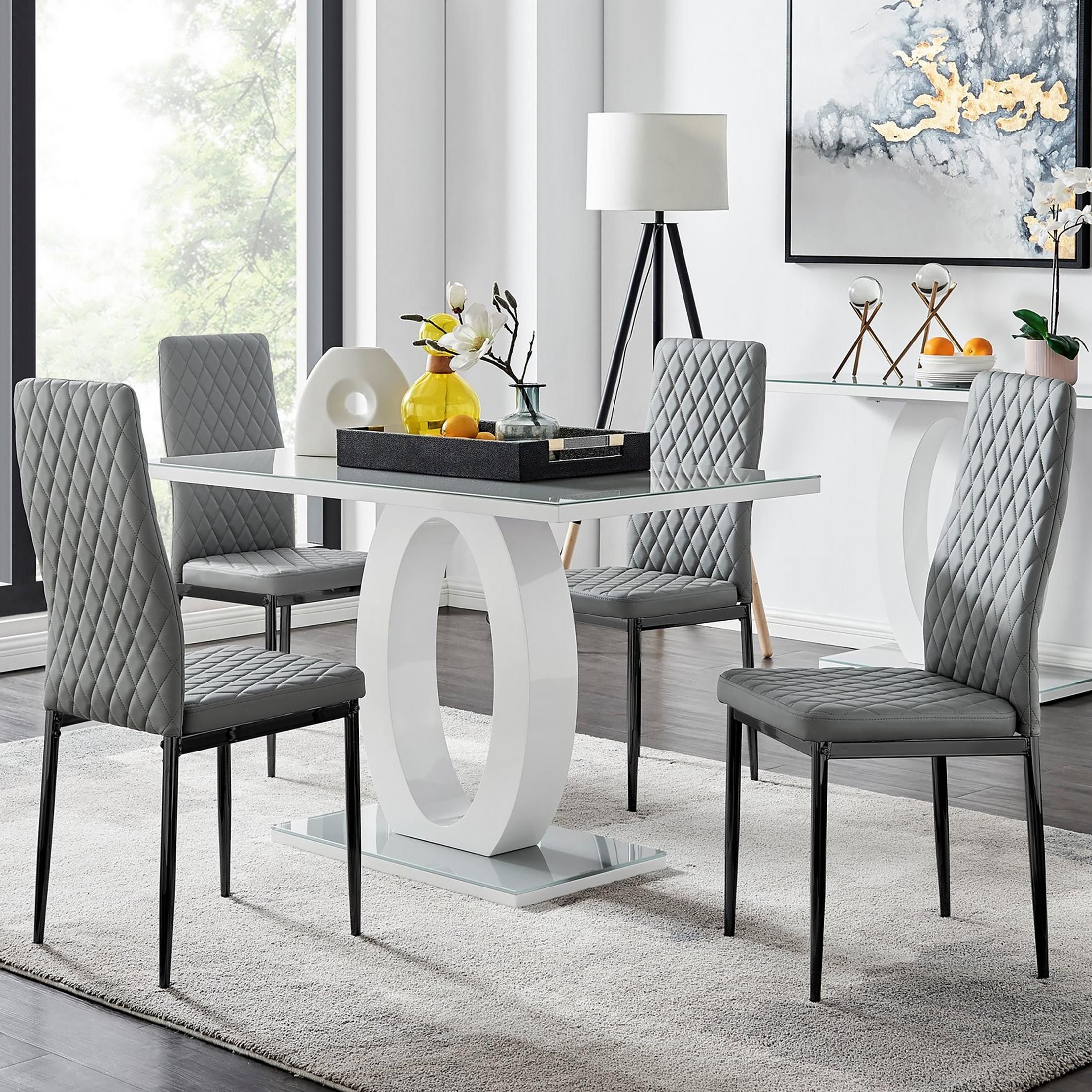 FurnitureboxUK Giovani 4 Grey Dining Table & 4 Milan Black Leg Chairs