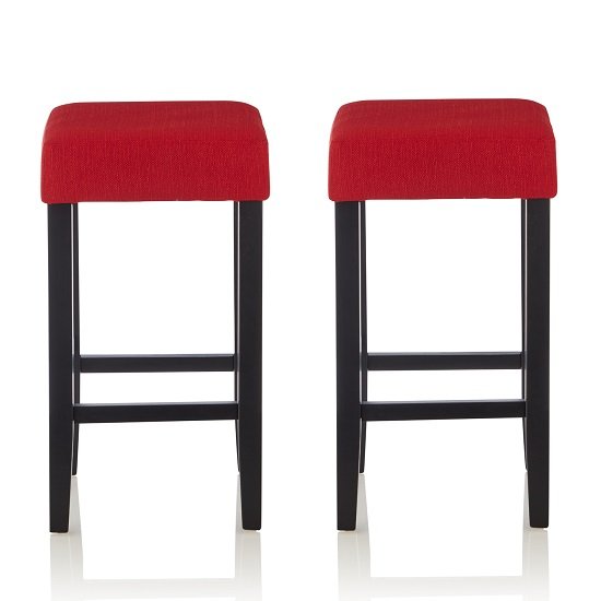 Newark Bar Stools In Red Fabric And Black Legs In A Pair