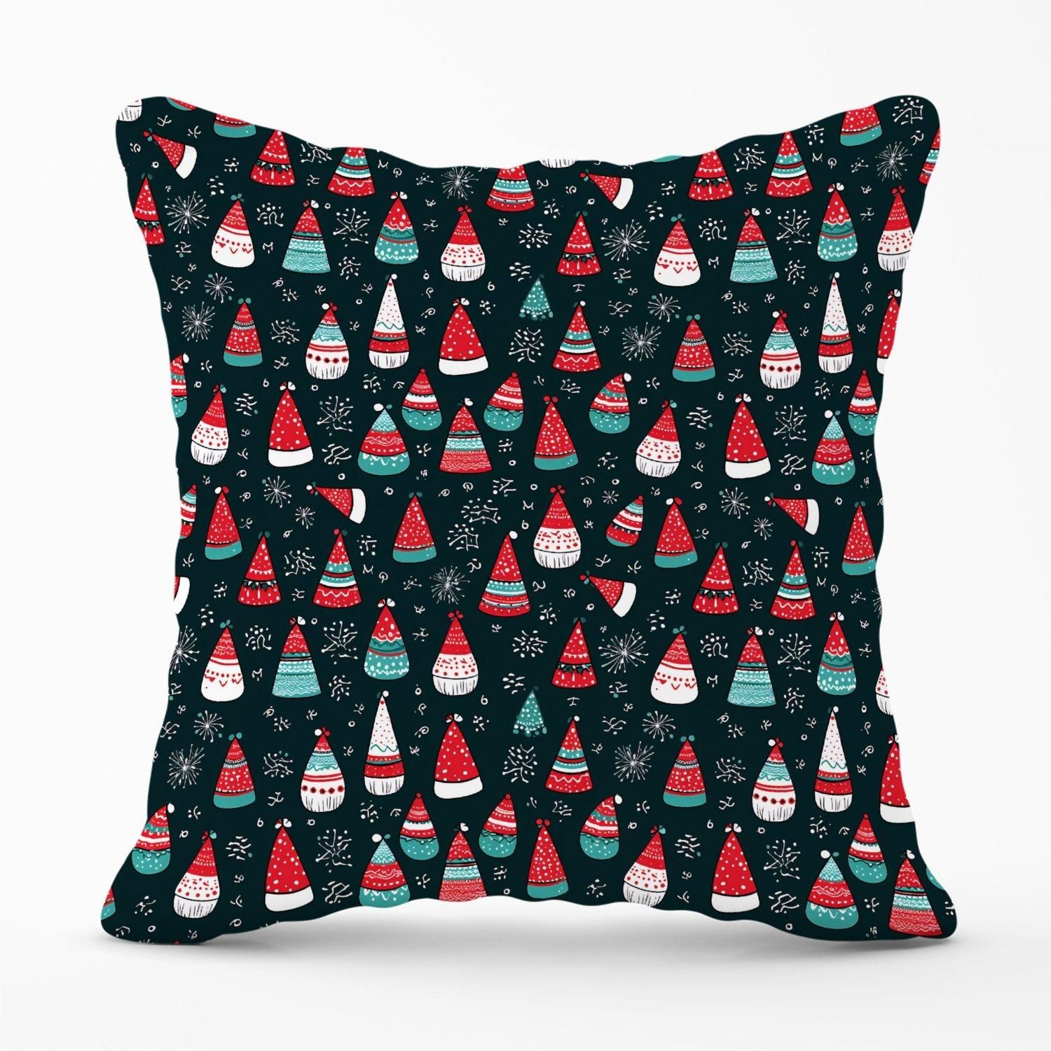 Warren Reed - Designer Hand Drawn Cheerful Santa Hats Outdoor Cushion in Red