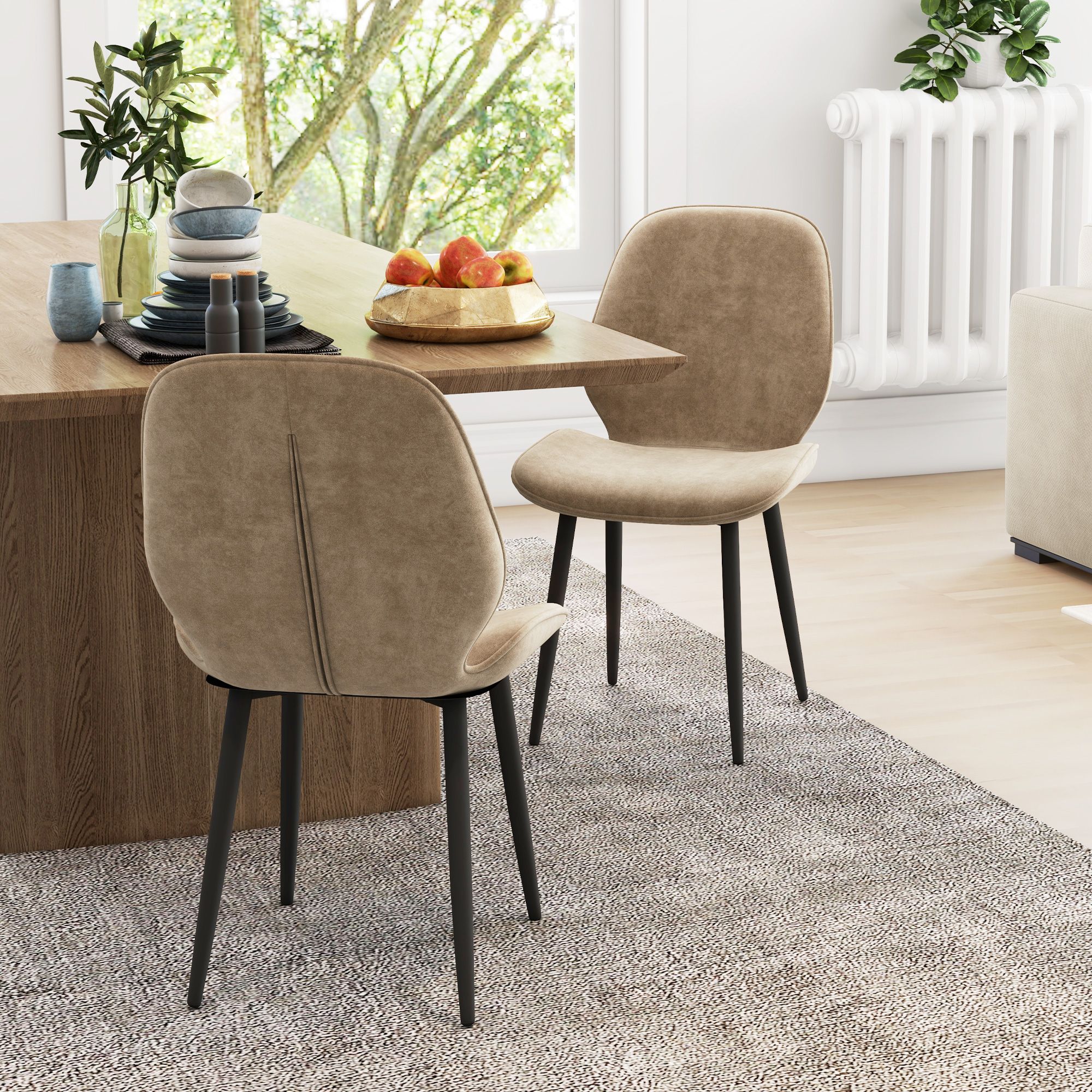 HOMCOM Dining Chairs Set of 2, Upholstered Kitchen Chairs with Metal Legs in Brown