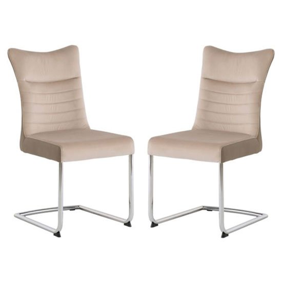 Pasadena Natural Taupe Matt Velvet And PU Dining Chair In A Pair