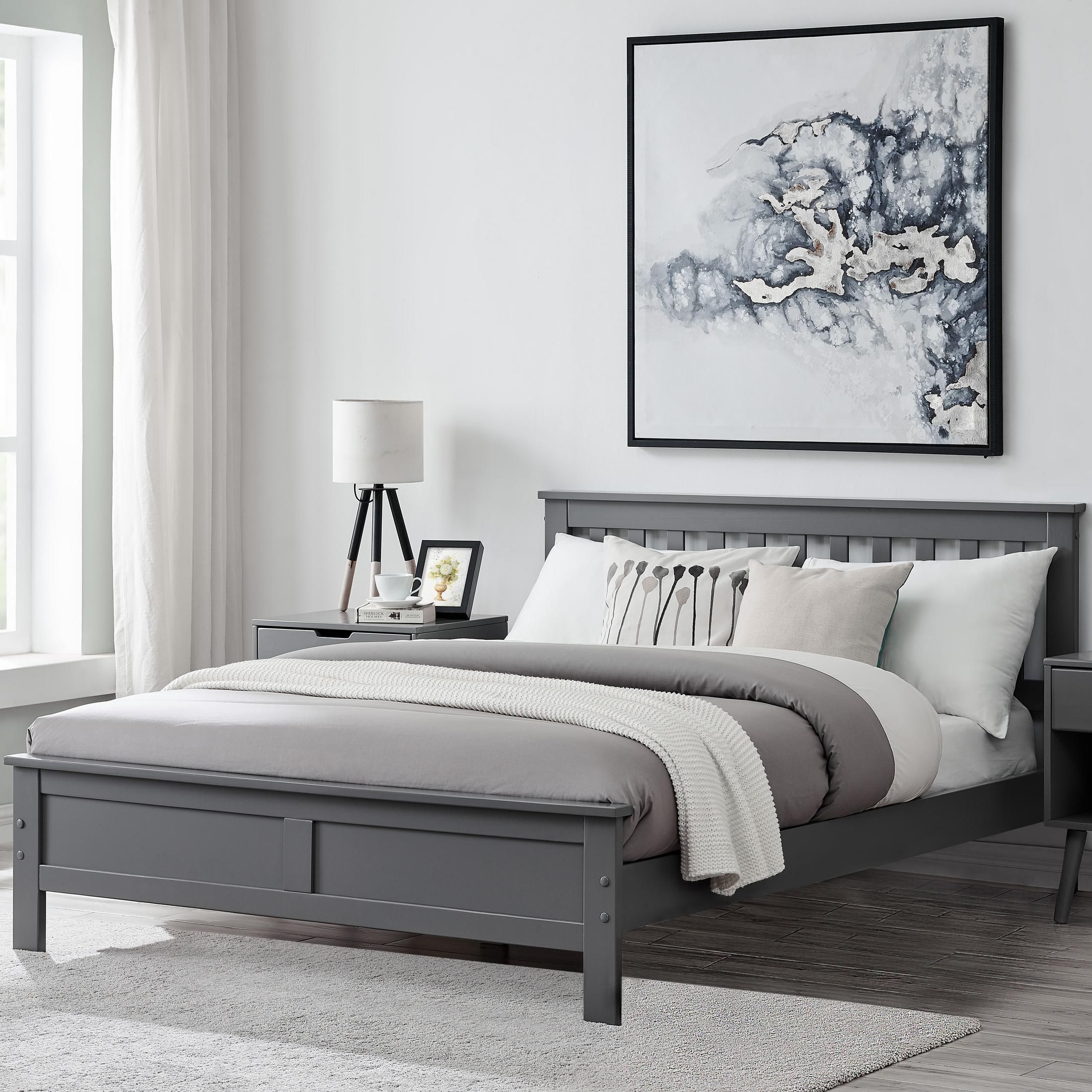 FurnitureboxUK Azure Grey Wooden Solid Pine Quality Double Bed Frame (Double Bed Frame Only) Modern Simple Design